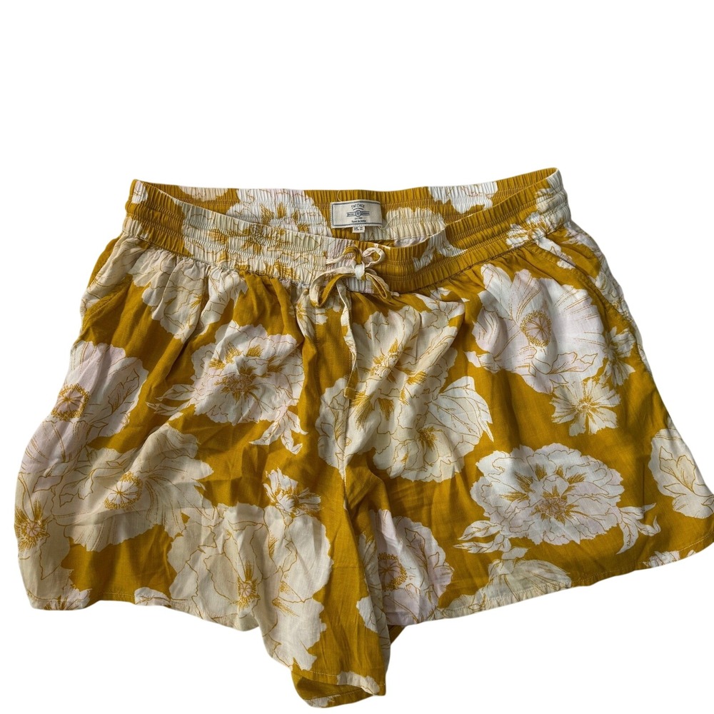 Fat Face Mustard Yellow Floral Pull On Shorts Elastic Waist Pockets Size US 12